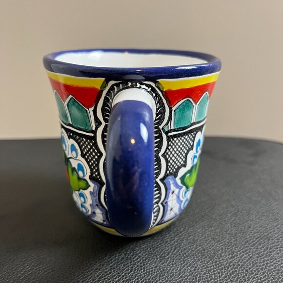 Pue Mex Painted Mexico Style Mug Blue Floral - Picture 2 of 6